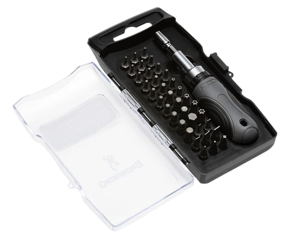 Browning 12450 Firearm Tool Kit 38-Piece Set with Ratcheting Screwdriver Hex Torx Phillips Flathead Bits Black