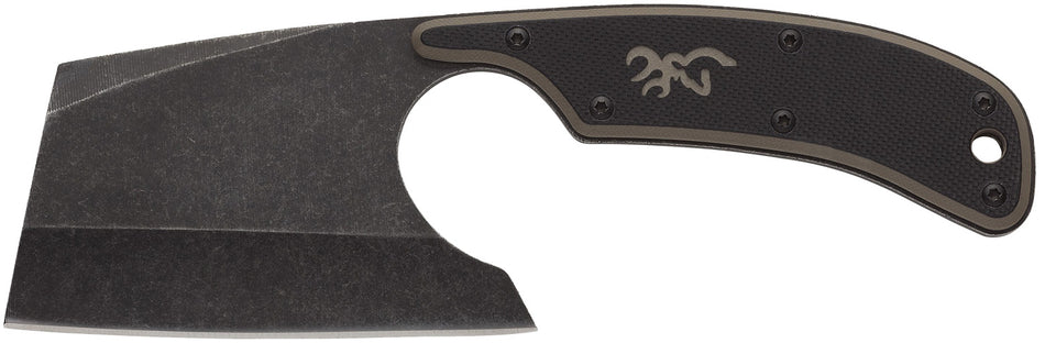 Browning Cutoff Camp Cleaver Fixed Blade Knife 2.50" Black Oxide Stonewashed 9Cr14MoV SS Blade Black/Tan G10 Handle