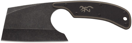 Browning Cutoff Camp Boxed Cleaver Fixed Blade Knife 2.50" Black Oxide Stonewashed 9Cr14MoV SS Blade Black/Tan G10