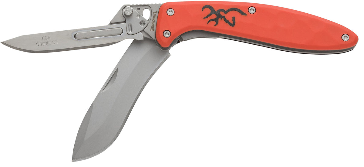 Browning Primal Scalpel 2 Boxed Folding Knife 2.75" Blaze Orange 8Cr13MoV SS Blade w/ 10 Replacement Blades