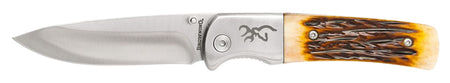 Browning Buckmark Hunter Folding Knife Drop Point Stainless Steel Blade Jigged Bone Handle