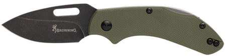 Browning Hidden Hollow EDC Small Folding Knife 2.25" Drop Point Black Oxide D2 Steel OD Green G10 Box Pkg