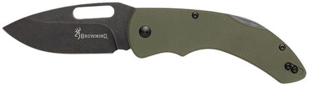 Browning Hidden Hollow EDC Large Folding Knife 3" Drop Point Black Oxide Stonewashed D2 Steel OD Green G10