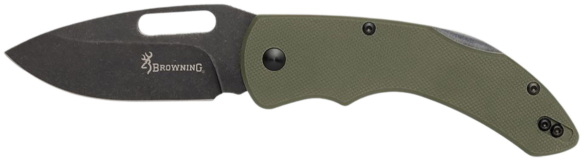 Browning Hidden Hollow EDC Large Folding Knife 3" Drop Point D2 Steel Black Oxide OD Green G10 Box Pkg