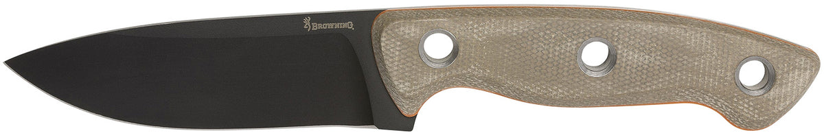 Browning Desolation Small Fixed Blade Knife 3.75" Modified Drop Point Black Powder Coat 440C SS Tan Micarta