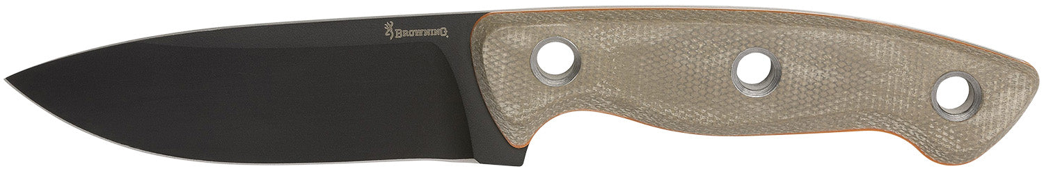Browning Desolation Small Fixed Blade Knife 3.75" Modified Drop Point Black Powder Coat 440C SS Tan Micarta