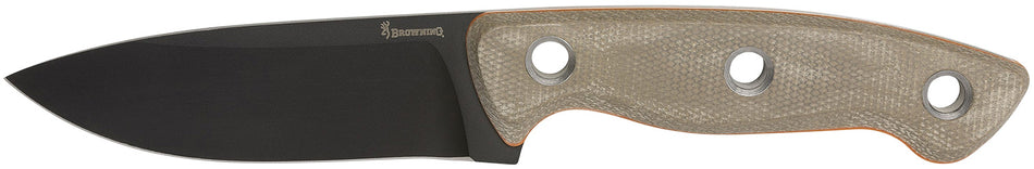Browning Desolation Small Fixed Blade Knife 3.75" Modified Drop Point Black Powder Coat 440C SS Tan Micarta