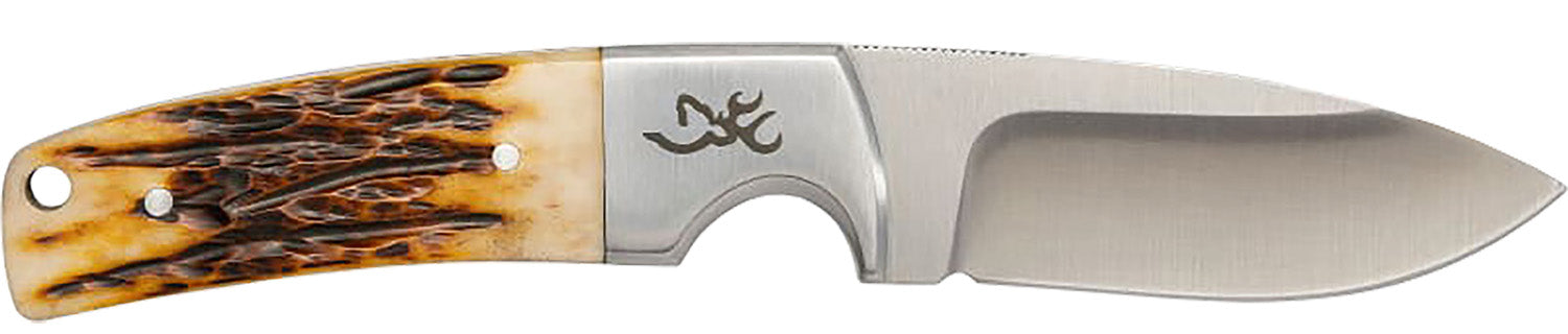 Browning Buckmark Hunter Fixed Blade Knife Drop Point Stainless Steel Blade Full Tang Leather Sheath