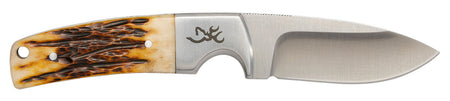 Browning Buckmark Hunter 3" Fixed Drop Point Knife 8Cr13MoV SS Blade Brown Jigged Ox Bone Handle Boxed