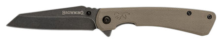 Browning Branded Rock EDC Folding Knife 3" Wharncliffe Black Stonewashed 7Cr17MoV SS Blade FDE G10 Handle