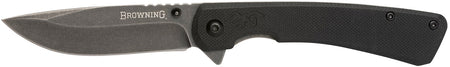 Browning Branded Rock EDC Folding Knife 3" Drop Point Black Stonewashed 7Cr17MoV SS Blade Black G10 Handle