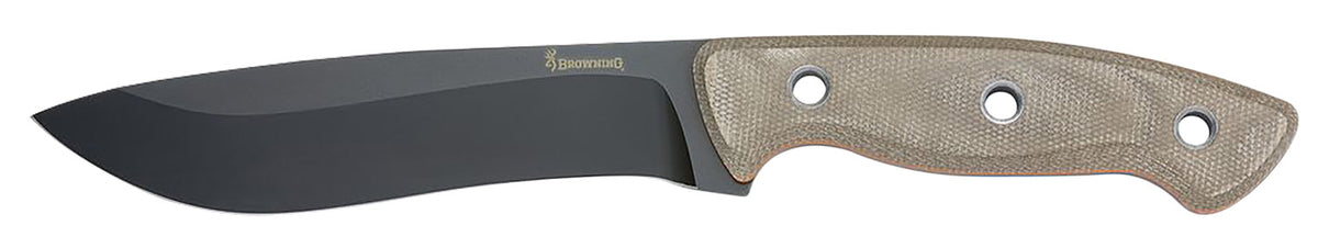 Browning Desolation Large Fixed Blade Knife 6" Drop Point Black Powder Coated 440C SS Tan Micarta Handle