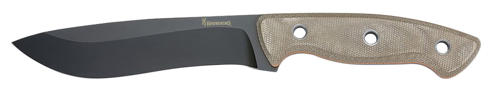 Browning Desolation Large Fixed Blade Knife 6" Drop Point Black Powder Coated 440C SS Tan Micarta Handle