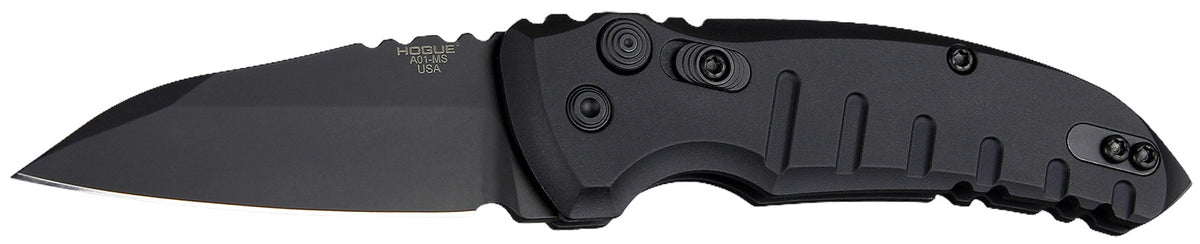 Hogue A01 2.75" Folding Wharncliffe Knife, Black Cerakote 154CM SS Blade, Matte Black Aluminum Handle