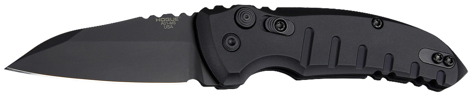 Hogue A01 2.75" Folding Wharncliffe Knife, Black Cerakote 154CM SS Blade, Matte Black Aluminum Handle