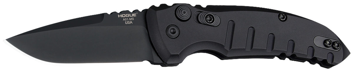 Hogue A01 2.75" Folding Drop Point Knife, Black Cerakote 154CM SS Blade, Matte Black Aluminum Handle