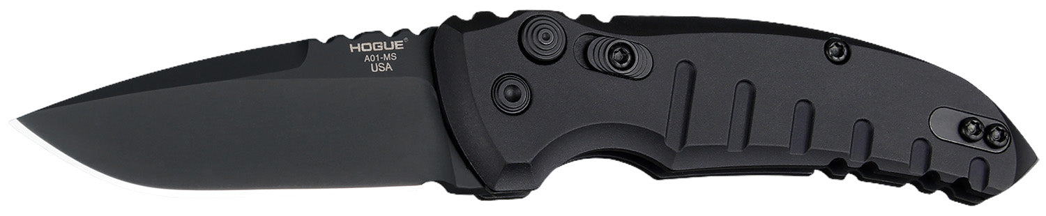 Hogue A01 2.75" Folding Drop Point Knife, Black Cerakote 154CM SS Blade, Matte Black Aluminum Handle