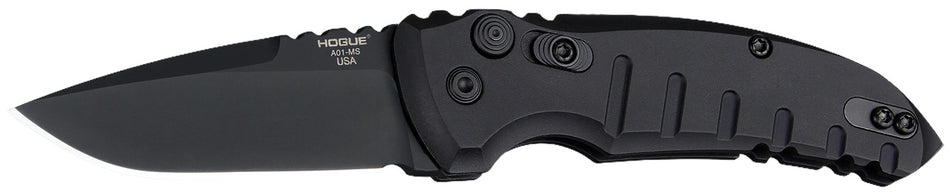 Hogue A01 2.75" Folding Drop Point Knife, Black Cerakote 154CM SS Blade, Matte Black Aluminum Handle