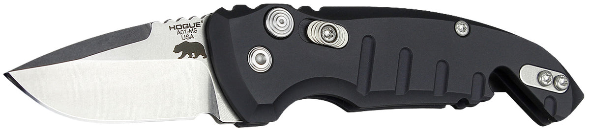 Hogue A01 1.95" Folding Drop Point Knife, Stone Tumbled 154CM SS Blade, Matte Black Aluminum Handle with Bottle Opener