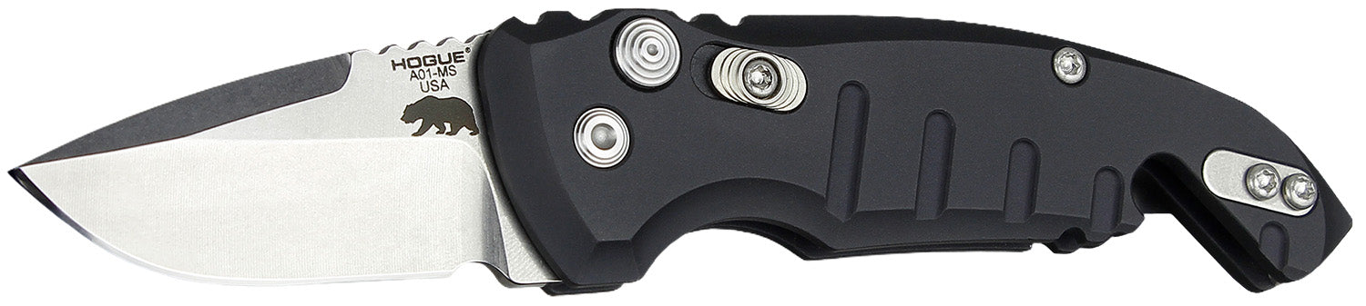 Hogue A01 1.95" Folding Drop Point Knife, Stone Tumbled 154CM SS Blade, Matte Black Aluminum Handle with Bottle Opener