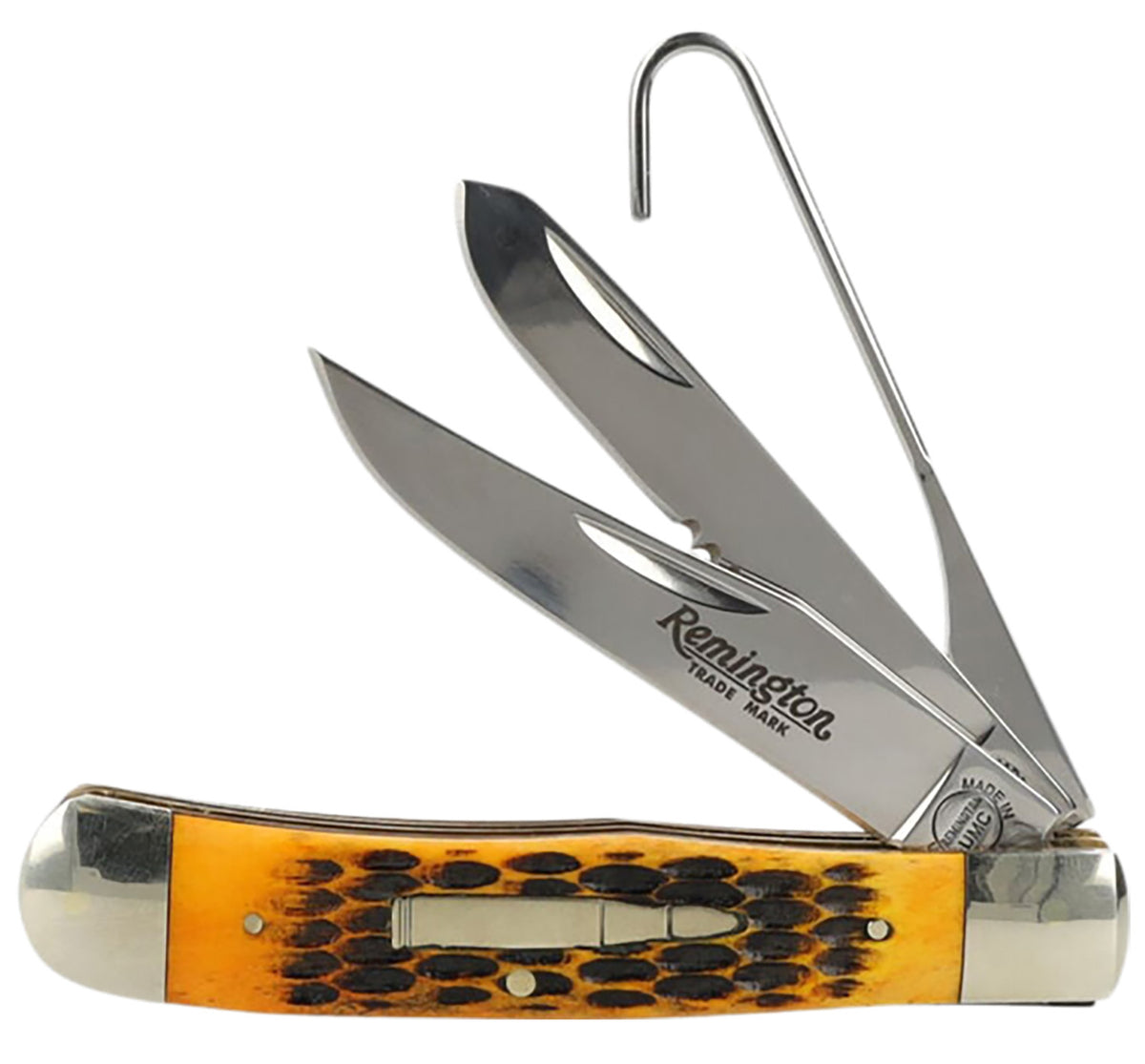 Remington Accessories R15696 Bullet Waterfowler Pocket Knife Clip Point/Gut Hook Carbon Steel Jigged Bone Handle 2024 Edition