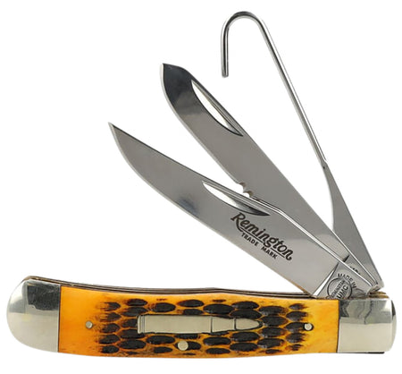 Remington Accessories R15696 Bullet Waterfowler Pocket Knife Clip Point/Gut Hook Carbon Steel Jigged Bone Handle 2024 Edition