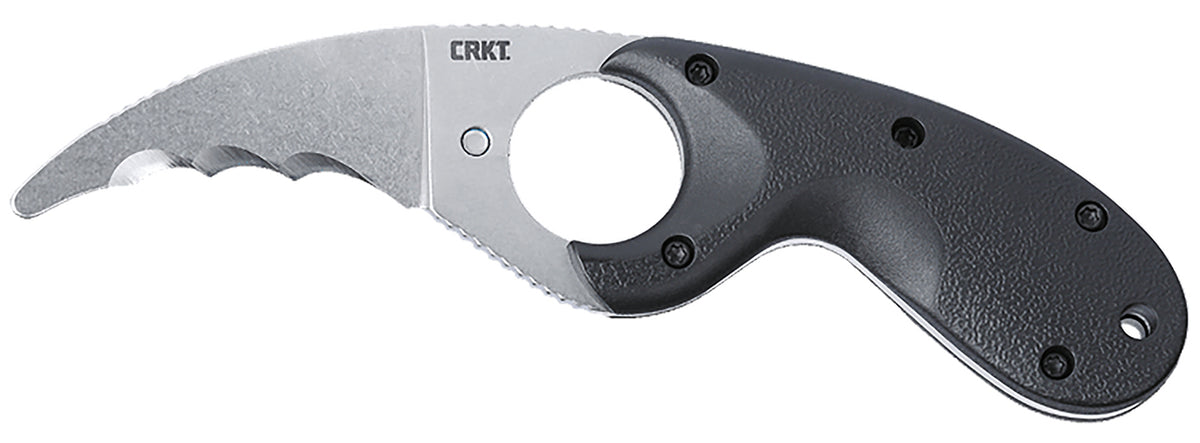 CRKT 2511 Bear Claw 2.39" Fixed Hawkbill Veff Serrated Stonewashed AUS-8A Blade, Black Textured GRN Handle