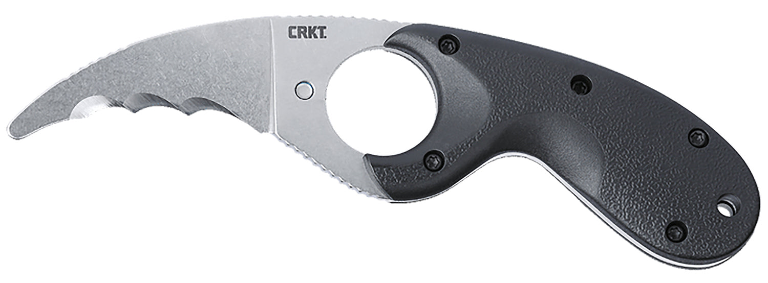 CRKT 2511 Bear Claw 2.39" Fixed Hawkbill Veff Serrated Stonewashed AUS-8A Blade, Black Textured GRN Handle