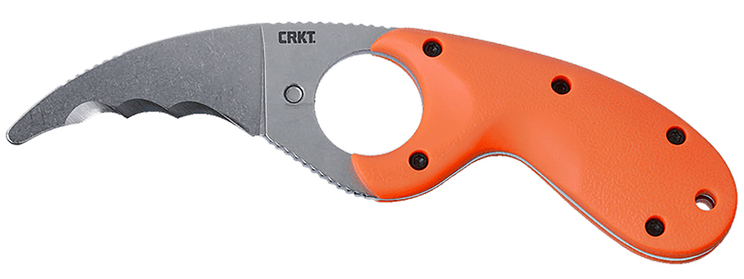 CRKT 2511ER Bear Claw 2.39" Fixed Hawkbill Veff Serrated Stonewashed AUS-8A Blade, Blaze Orange Textured GRN Handle
