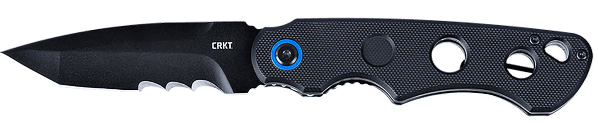 CRKT 2606 A.B.C. 3.39" Folding Tanto Veff Serrated Black Oxide 12C27 Sandvik Blade, Black Textured G10 Handle