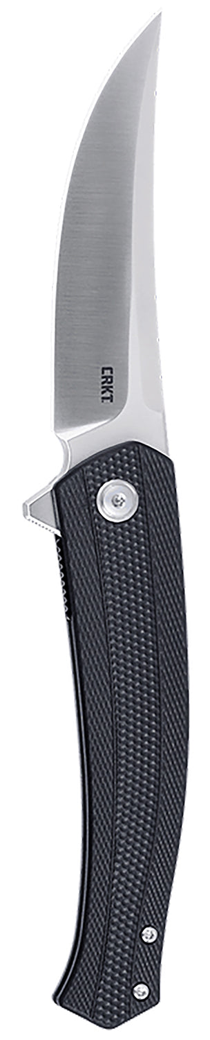 CRKT 7060 Persian EDC Folding Knife 3.44" Trailing Point Plain Satin D2 Steel Blade, Black Textured GRN Handle