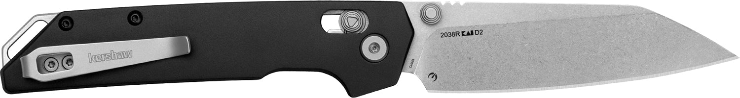 Kershaw Iridium Folding Knife 3.40" Reverse Tanto Stonewashed D2 Steel Blade, Black Anodized Aluminum Handle