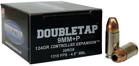 DoubleTap 9MM124HP20  +P Hollow Point HP 124 Grain 9mm Luger/Parabellum
