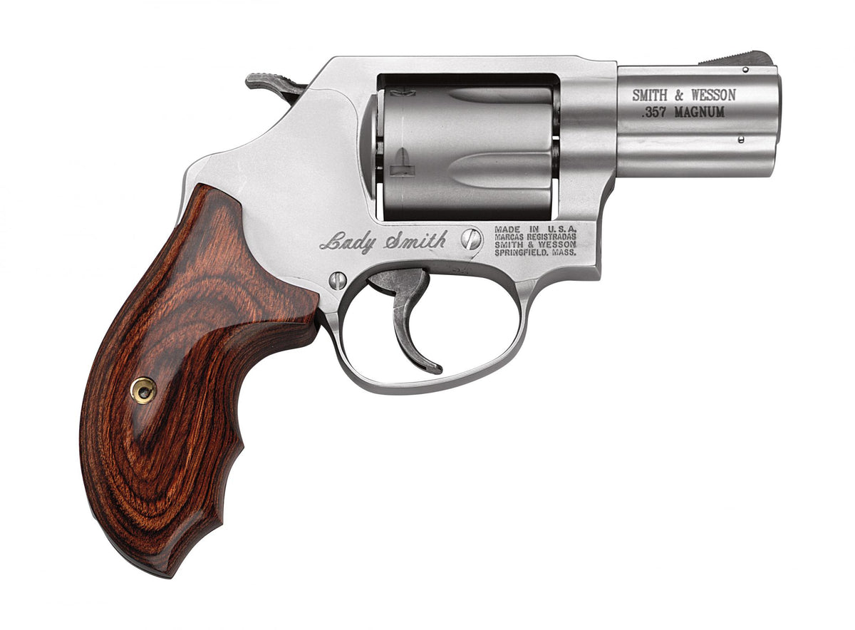 Smith & Wesson 162414 Model 60 Ladysmith *CA Compliant J-Frame 357 Mag/38 Special +P 5 Shot 2.12" Satin Stainless Steel Barrel, Satin Cylinder, Satin Stainless Steel Frame, Wood Grip, Exposed Hammer