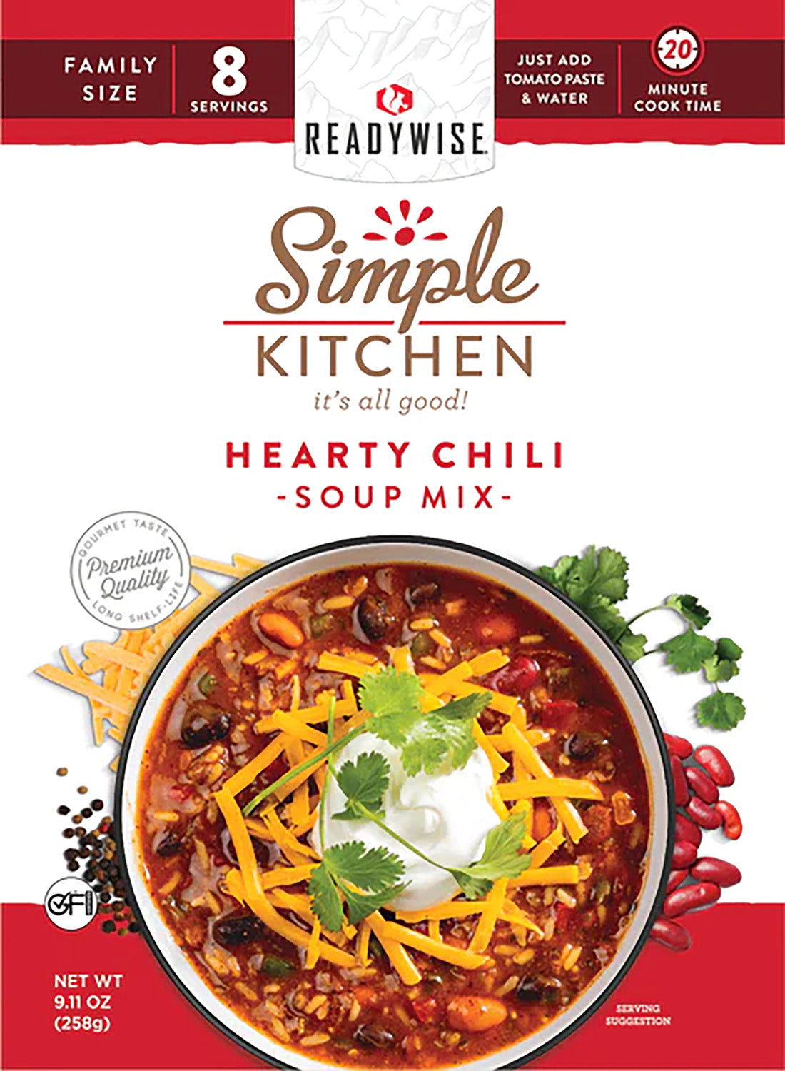 ReadyWise Simple Kitchen Hearty Chili RWSK05064 8-Serving Pouch 6 Per Case