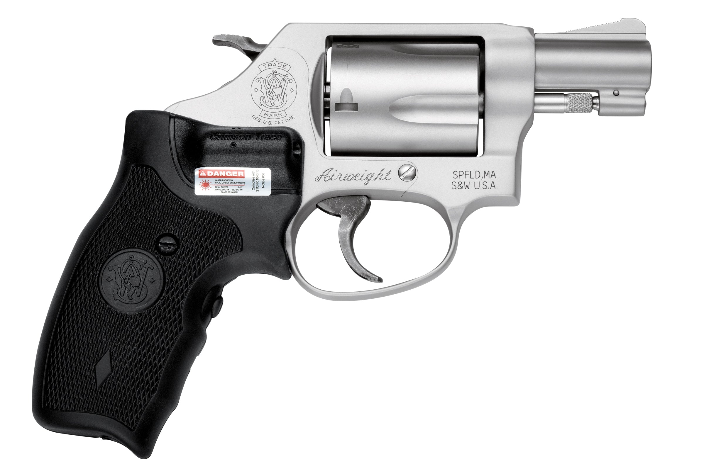 Smith & Wesson 163052 Model 637 w/Laser J-Frame 38 Special +P 5 Shot 1.88" Stainless Steel Barrel, Stainless Cylinder, Matte Silver Aluminum Frame, Black Crimson Trace Lasergrip