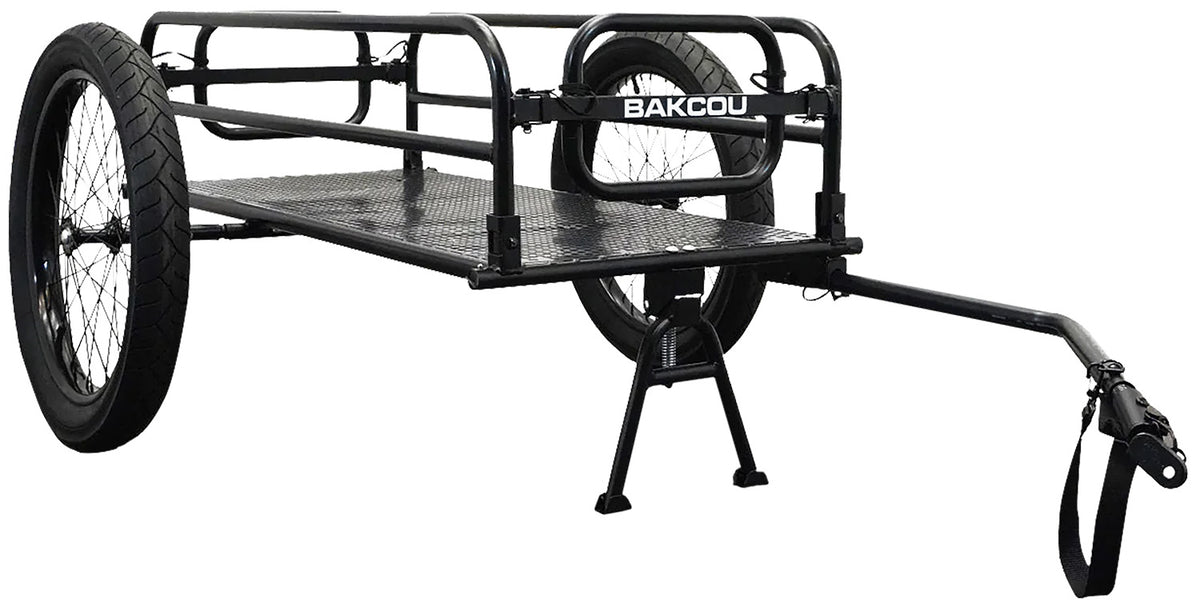 Bakcou Folding Cargo eBike Trailer Black 70" with Kickstand 20x3 Fat Tires 150-200 lb Capacity