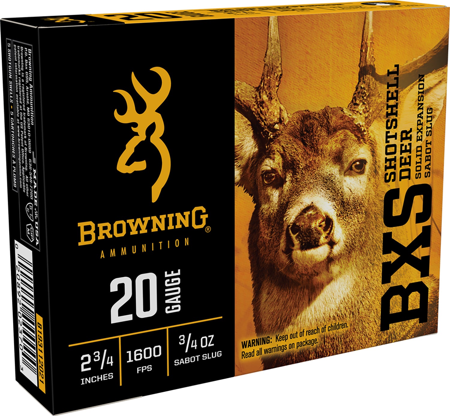 Browning BXS Solid Expansion Big Game & Deer Sabot Slug 20 Gauge 2.75 in / 2.75 in Slug 3/4 oz