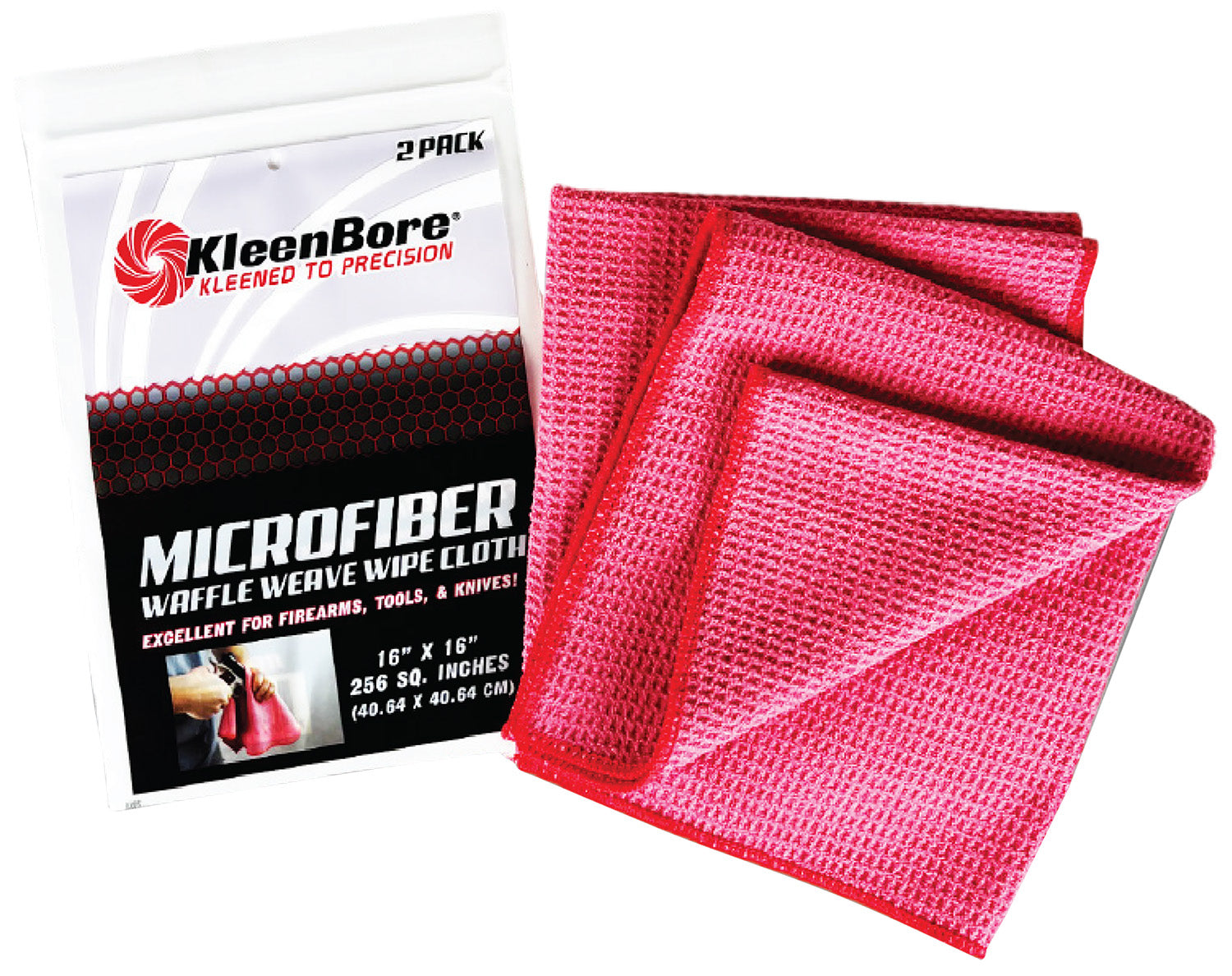KleenBore MCR Microfiber Waffle Weave Cleaning Cloth 16" x 16" 2 Pack