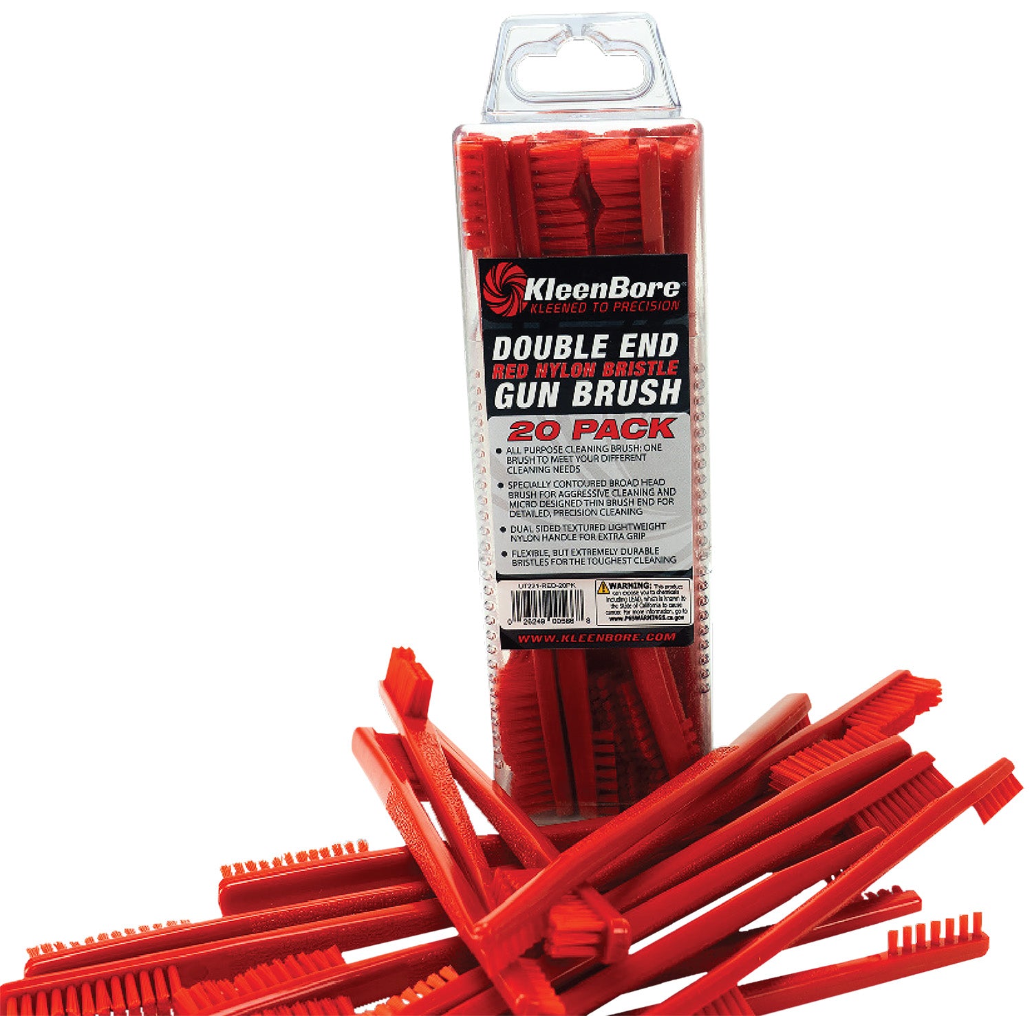 KleenBore UT221RED20PK Double End Red Nylon Utility Brush for Firearms 20 Pack