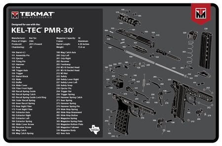 TekMat Kel-Tec PMR-30 Printed Gun Cleaning Mat Gray Rubber 11"x17"