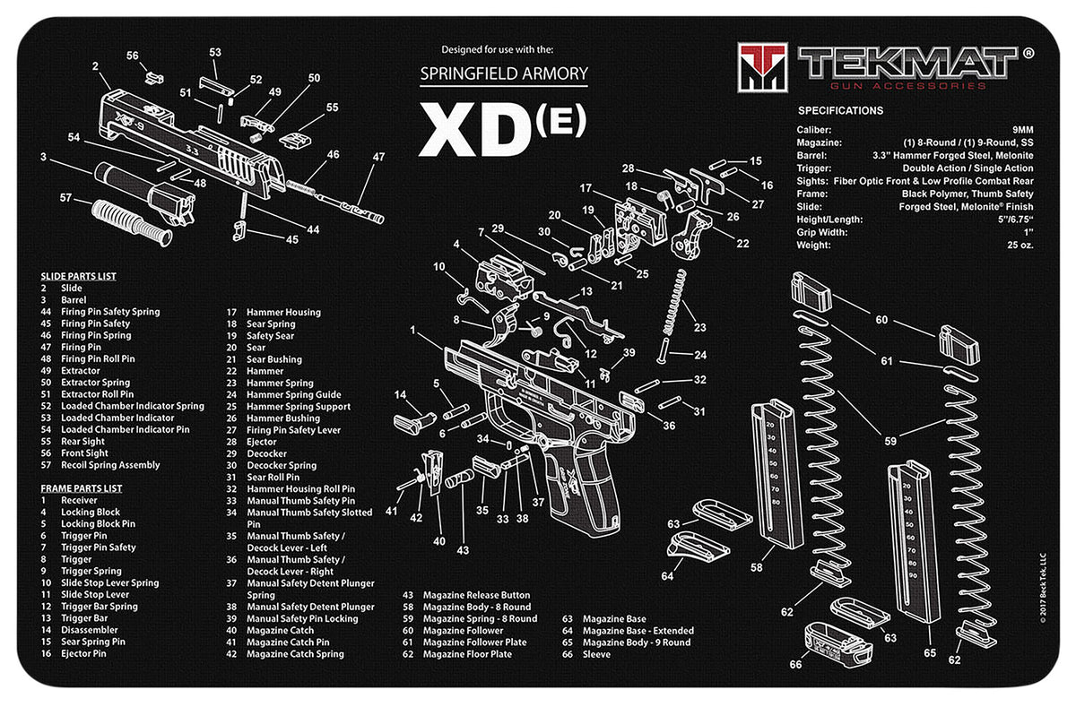 TekMat Springfield Armory XDe Printed Gun Cleaning Mat Black/White Rubber 11"x17"