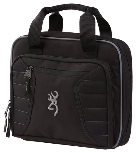 Browning Double Handgun Case Black Polyester Holds 2 Pistols with Padded Interior Pockets