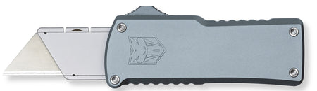 CobraTec OTF Utility Knife 3.38" Gray Aluminum Handle Interchangeable Standard Box Blades