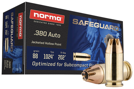 Norma 803807680 Safeguard Jacketed Hollow Point JHP 88 Grain .380 ACP/Auto
