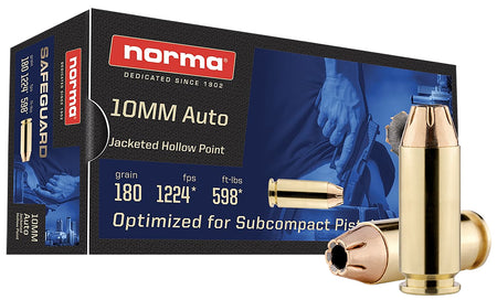 Norma 801109265 Safeguard Jacketed Hollow Point JHP 180 Grain 10mm Auto