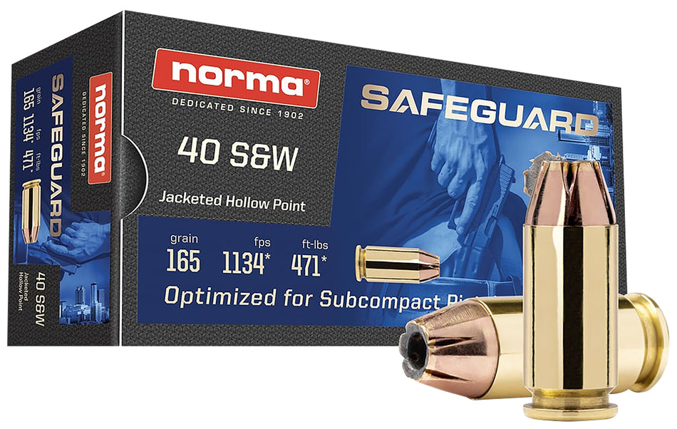 Norma 801407887 Safeguard  Jacketed Hollow Point JHP 165 Grain .40 S&W