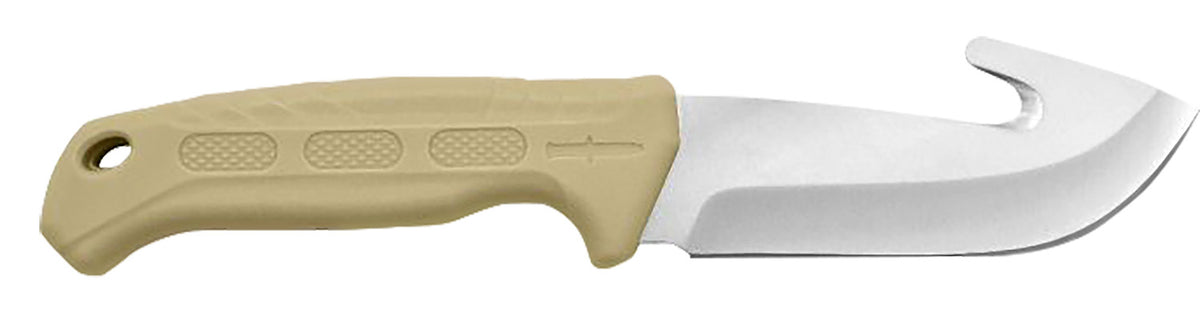 Camillus 19156 Roto 4" Fixed Drop Point/Gut Hook Plain Satin Titanium Bonded 420 Steel Blade, Tan PP/TPR Handle with Sheath
