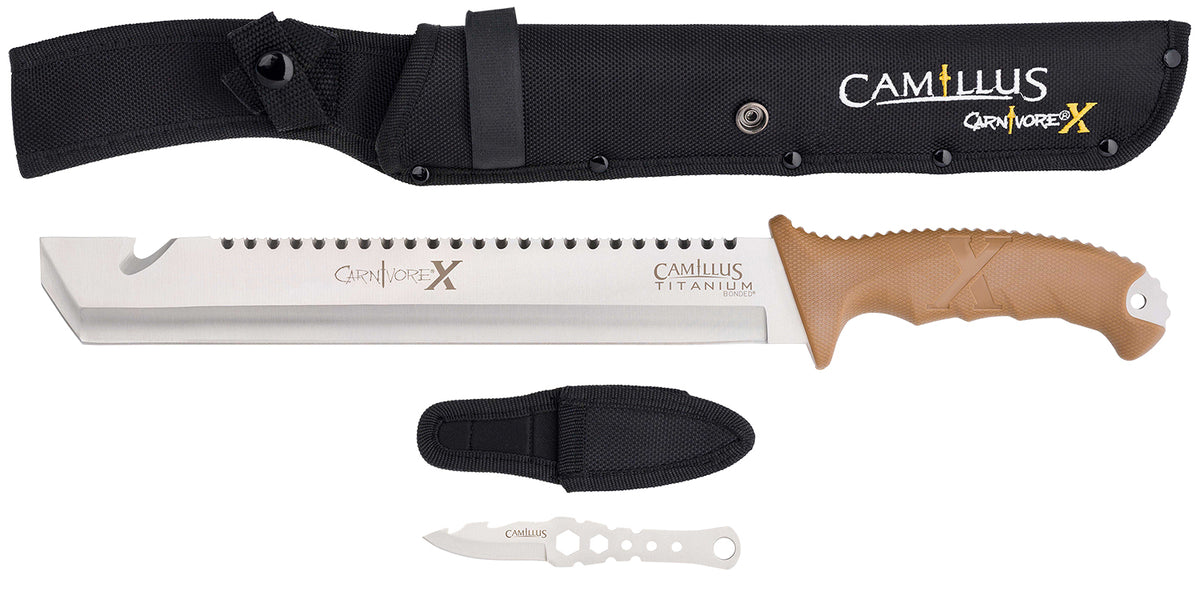 Camillus 19236-003 Carnivore X 18" Machete Silver Titanium Bonded 440 SS 12" Blade, Brown ABS Handle with Sheath
