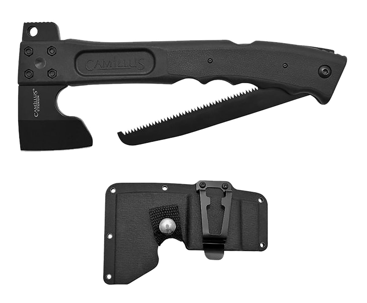 Camillus 19142 Camtrax 3-in-1 Hatchet/Saw/Hammer 2.75" Titanium Coated Stainless Steel Blade, 12" Overall Length with Sheath